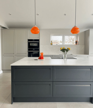 Grey and navy integrated handle kitchen